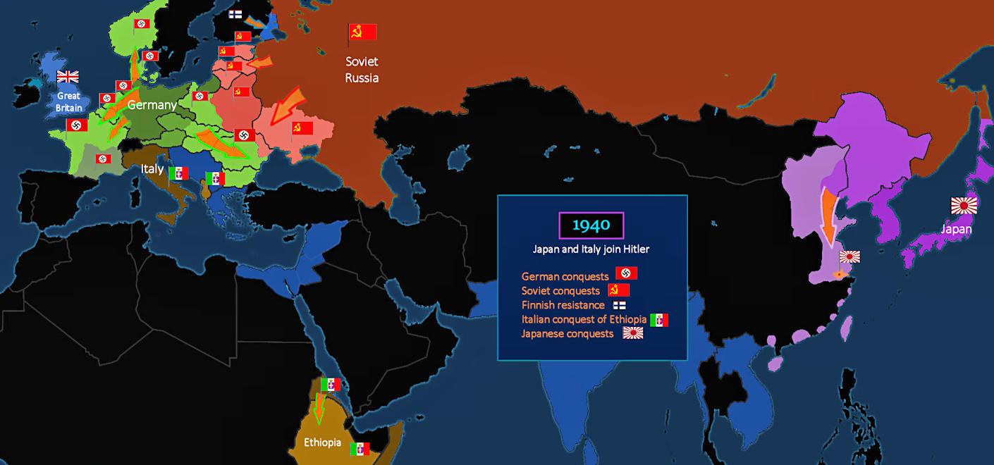 Italy and Japan join with Hitler, 1940 map